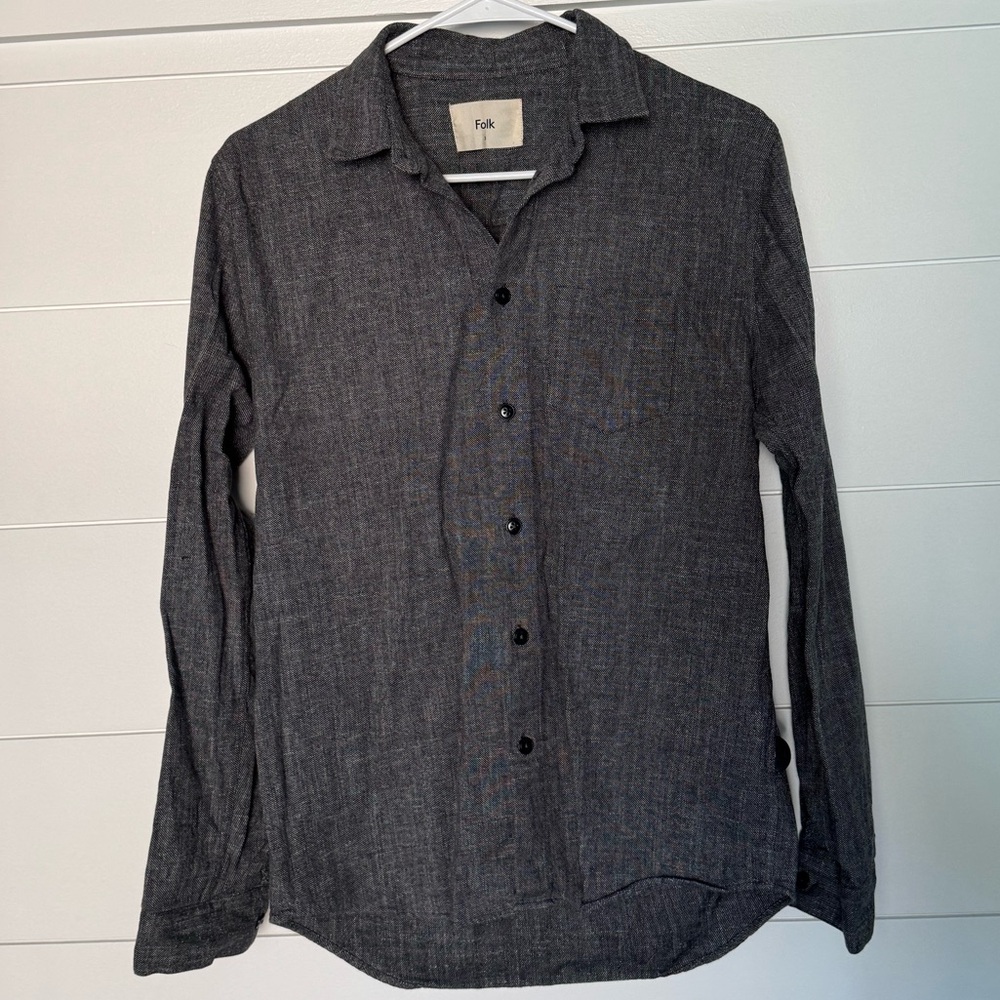 Folk Charcoal Casual Button-Down Shirt, Men’s 3